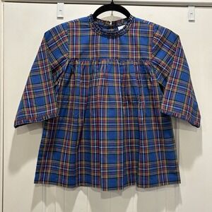 Eyelet & Ivy Girls Blue/Red Tartan Plaid Holiday Top Shirt Size 10 NEW/TAGS